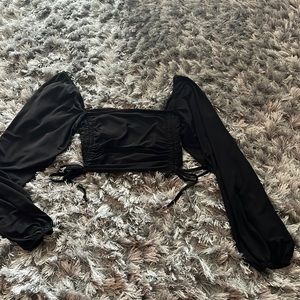 Nasty Gal Black Scrunch Long Sleeve Crop Top
